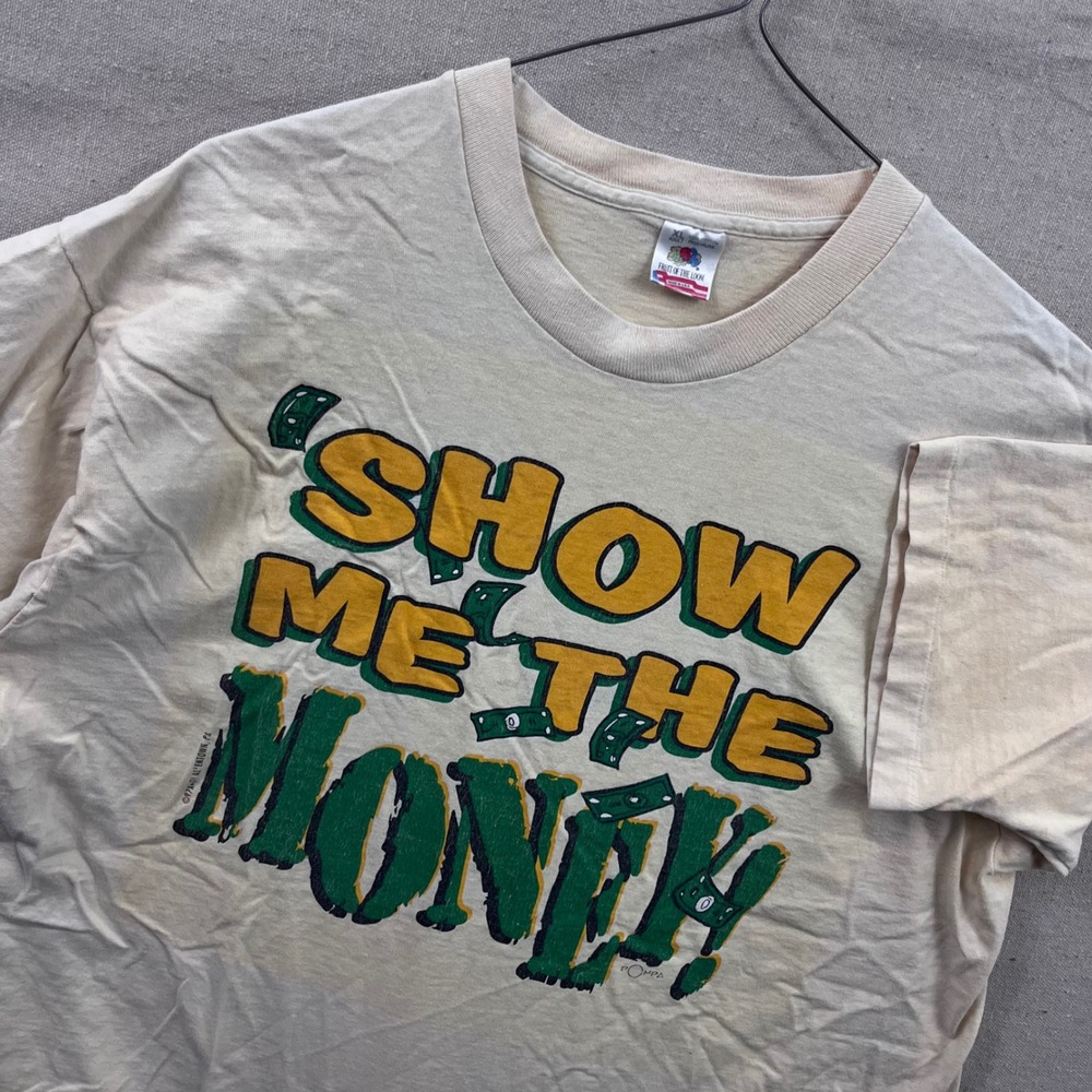 Vintage 1997 Show Me The Money Pompa T Shirt XL Fruit of the Loom Cream Made USA
